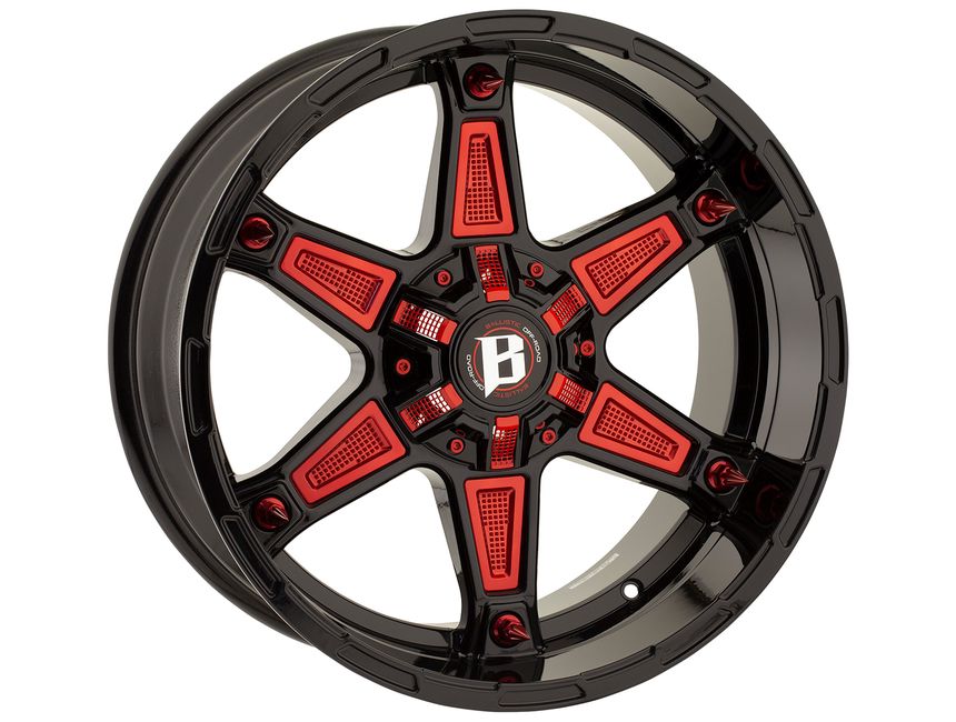 22 Ballistic Rims Ballistic Black & Red 827 Warrior Wheels | Rugged Ridge